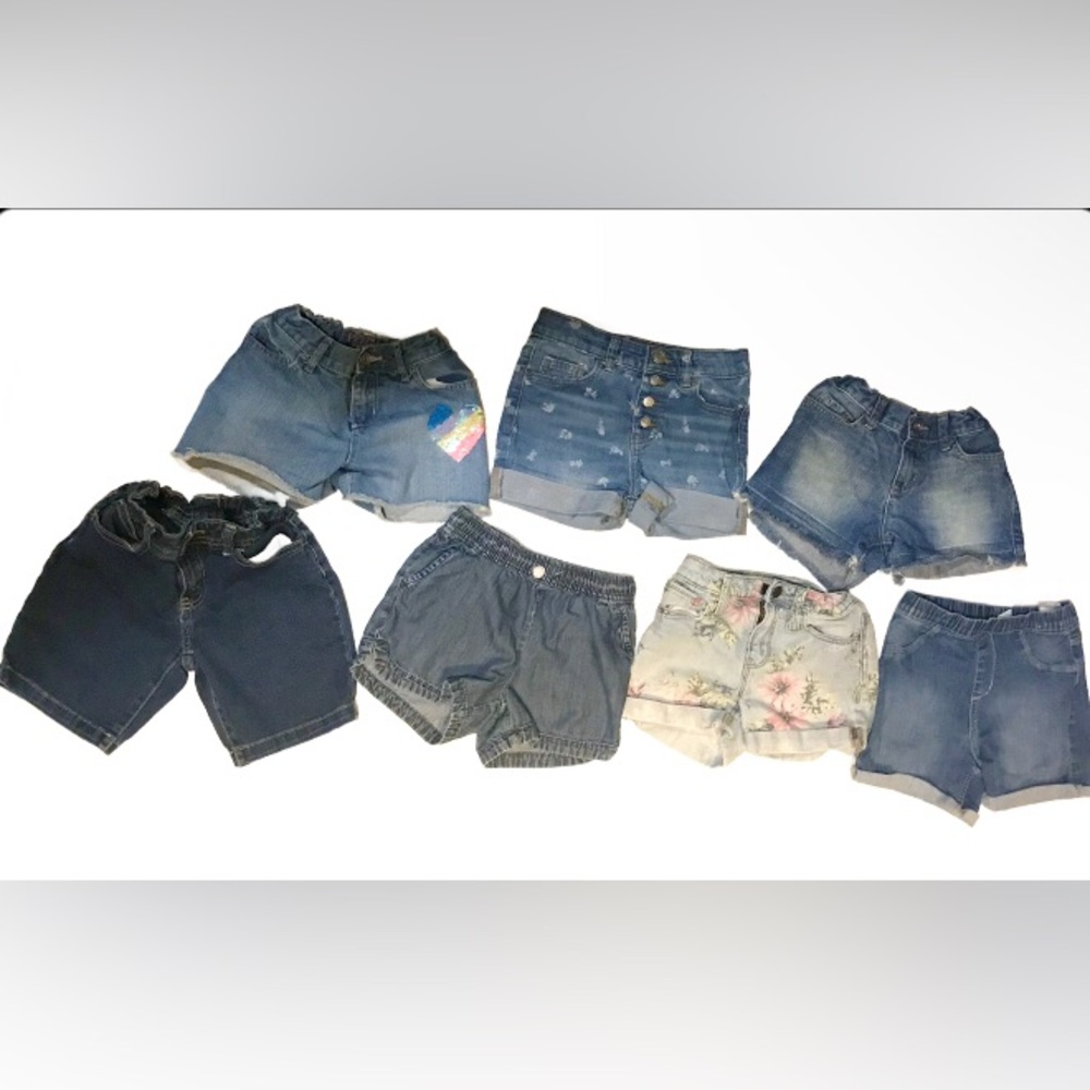 7 Pairs of Girls size 8 - 10 medium denim Summer Blue Jean Shorts Lot Bundle